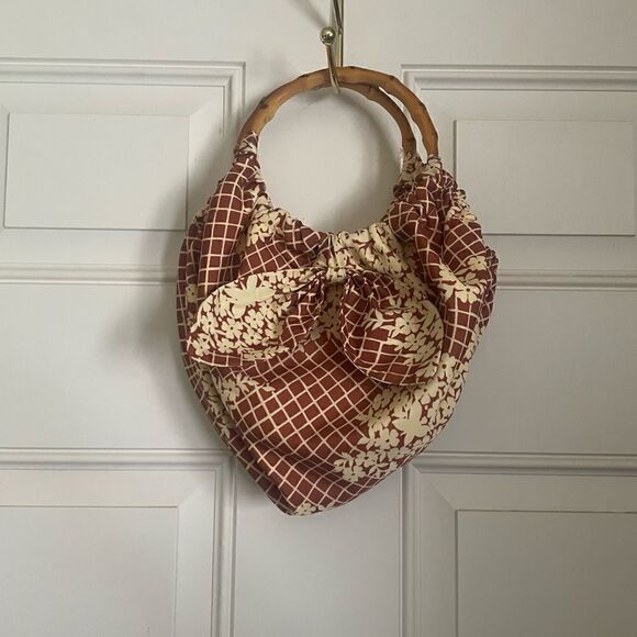 Anthropologie Floral Print Pippa Bag Wooden Handles - Picture 6 of 7